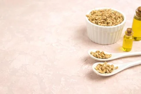 Sprouted wheat on a light background. toned Stock Photos