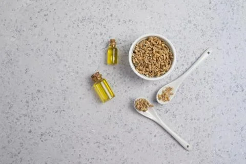 Sprouted wheat on a light background. toned Stock Photos