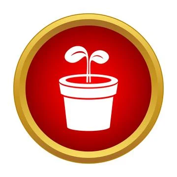 Sprouting plant in pot inside red circle icon イラスト素材