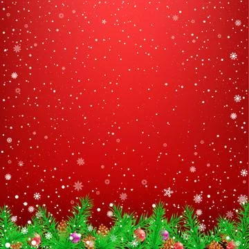 Spruce branch red snow background Stock Illustration