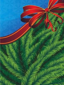 Spruce branches and red bow Stock Illustration