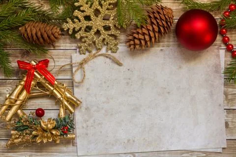 Spruce branches with Christmas decorations Stock Photos