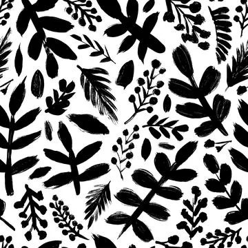 Spruce branches hand drawn vector seamless pattern Stock Illustration