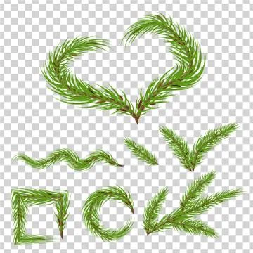 Spruce branches in the shape of the heart, circle, square, wave, tick Stock Illustration