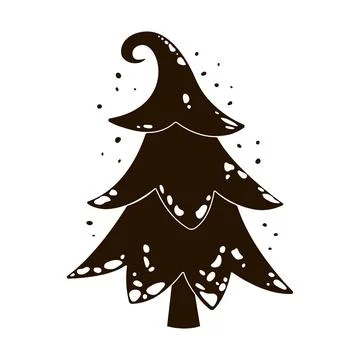 Spruce covered with snow isolated. Stencil, silhouette. Stock Illustration