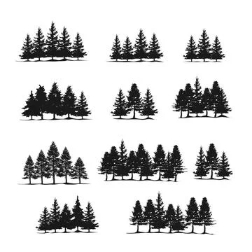 Spruce fir forests, pine tree silhouettes Stock Illustration