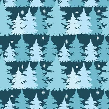 Spruce forest at night seamless pattern. Stock Illustration