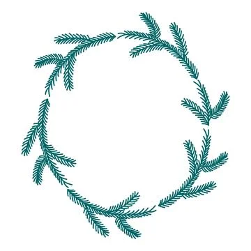 Spruce tree branches circular frame, wreath, border Stock Illustration