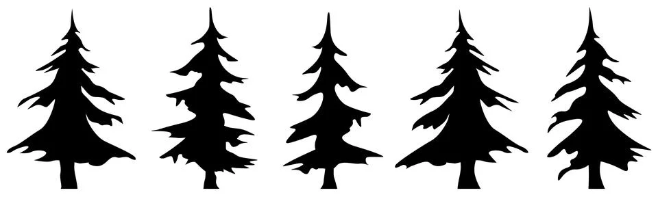 Spruce tree silhouette. Pine trees forest silhouettes showing forest nature.. Stock Illustration