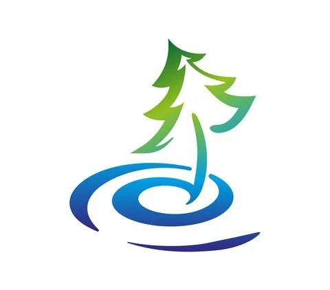 Spruce, tree by the water source. A well under the tree Stock Illustration