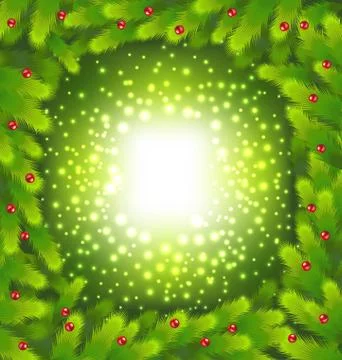 Spruce twigs with Cherry frame for Christmas Stock Illustration