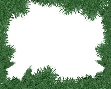 Spruce vector frame. Christmas border. Branches of fir tree with decoration Stock Illustration
