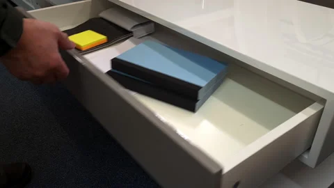 Sprung loaded drawer system. Video stock 169947502