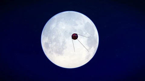 Sputnik flying over the moon Stock Footage 40843296
