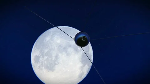 Sputnik flying over the moon Stock Footage 40843299
