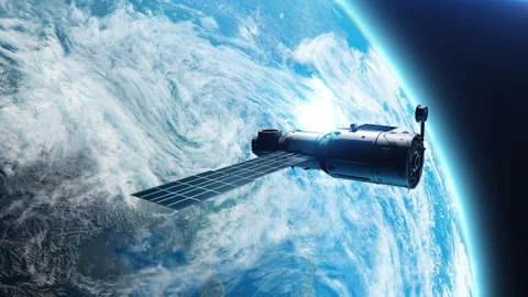 Sputnik or Spaceship in orbit around planet Earth. the concept of Technology  Video stock 240535069
