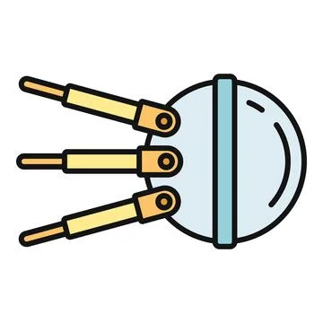 Sputnik satellite orbiting space icon flat illustration Stock Illustration