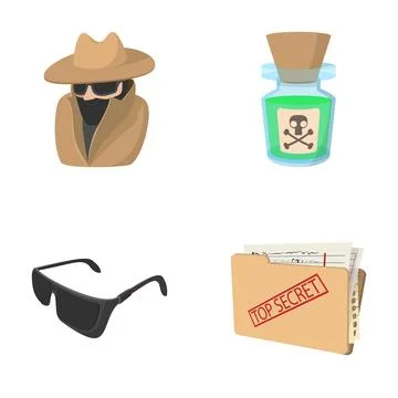 Spy activity essentials including poison and top secret file Stock Illustration