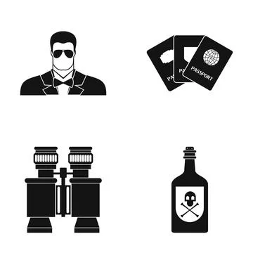 Spy agent lifestyle with espionage tools icon set Stock Illustration