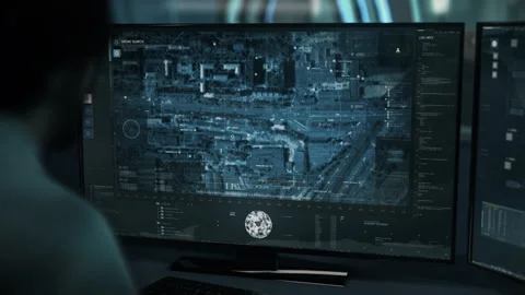 Spy Agent Uses Tracking System To Monitor Crime Activity In Modern City Stock Footage 288993688
