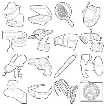 Spy and security icons set, outline style Stock Illustration