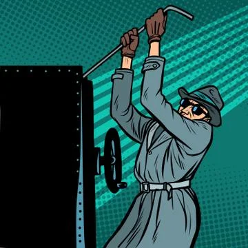 Spy breaks into safe Stock Illustration
