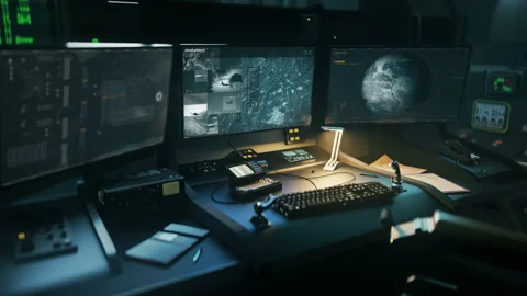 Spy computer software discovers the exact location of target terrorist forces Stock Footage 272766021