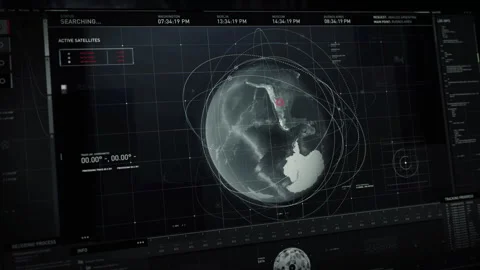 Spy Connects To Satellite For Tracking Of Target Position On Earth Globe Video stock 247955591