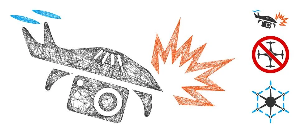 Spy Drone Explosion Polygonal Web Vector Mesh Illustration Stock Illustration