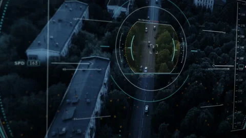 Spy Drone Is Tracking A Car. Data, Computer Technologies, User Interface. Vídeo Stock 150973904
