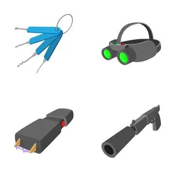 Spy equipment set including lock picks and night vision Stock Illustration