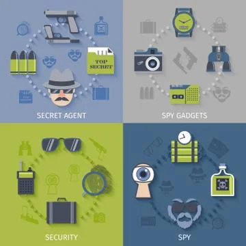 Spy gadgets 4 flat icons composition Stock Illustration