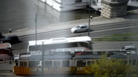 Spy games in Budapest on the bridge Iconic Chain Bridge Of Budapest Stock Footage 106424841