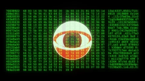 Spy hacker wathing eye with encrypted fast long scrolling programming security Stock Footage 102561634