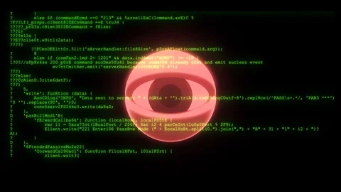 Spy hacker wathing eye with encrypted fast long scrolling programming security Stock Footage 102563850