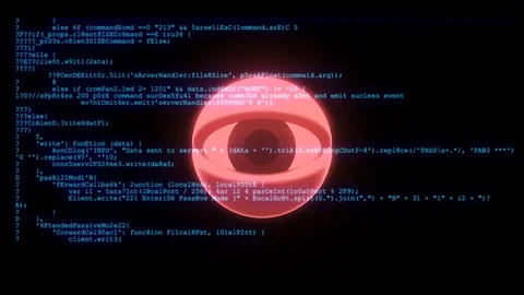 Spy hacker wathing eye with encrypted fast long scrolling programming security Stock Footage 102564028