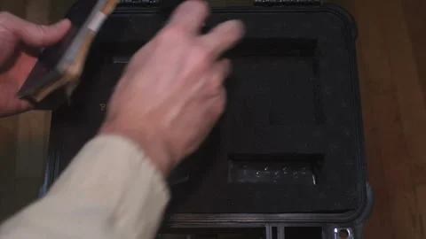 Spy Opens Safe Deposit Box Video stock 233674387