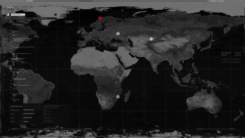 Spy program interface gathering target intelligence on the virtual world map Stock-Footage 309949548