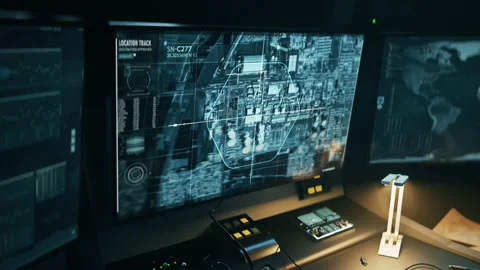 Spy satellite analysis software locates the position of the terrorists base Stock Footage 202270481