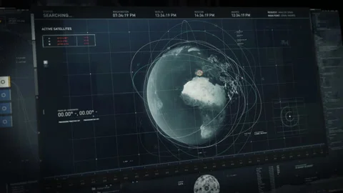 Spy Satellite Target Location Data Analysis Via Futuristic Software Ui Stock Footage 172002813