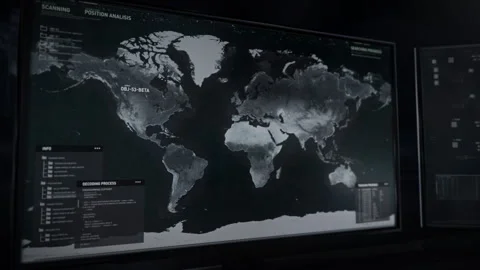 Spy scanner equipment identifies the position of the target location in Asia. Stock Footage 288109285