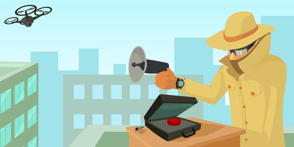 Spy security horizontal banner, cartoon style Stock Illustration