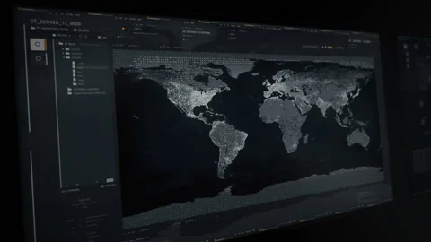 Spy Surveillance Program Projects Digital Map By Using Secret Data Network Stock Footage 236687776