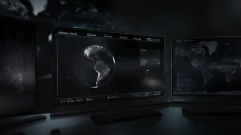 Spy Surveillance Scan Tech Using Satellite To Find Location Of Air Base Stock Footage 239601191