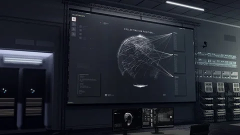 Spy system analysing the coordinates data of a target sim car signal position 스톡 동영상 255122571