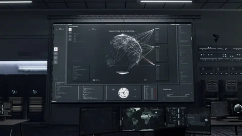 Spy tracking program identifies the position of the target criminal smartphone Stock Footage 252483298