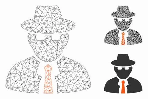 Spy Vector Mesh Carcass Model and Triangle Mosaic Icon Stock Illustration