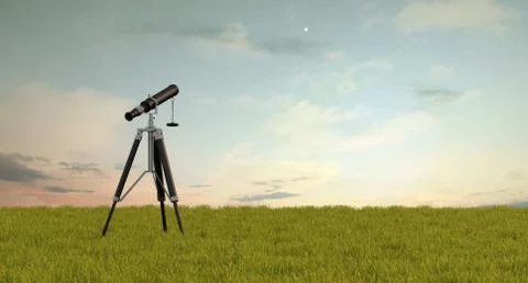 Spyglass in a green field Illustrazione stock