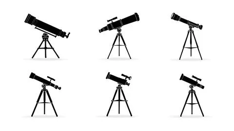 Spyglass on Tripod Black Solid Silhouette Icons for Observation Stock Illustration