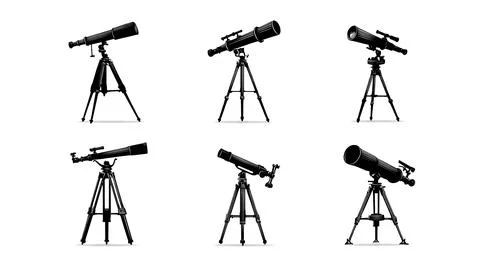 Spyglass on Tripod Black Solid Silhouette Icons for Observation Stock Illustration
